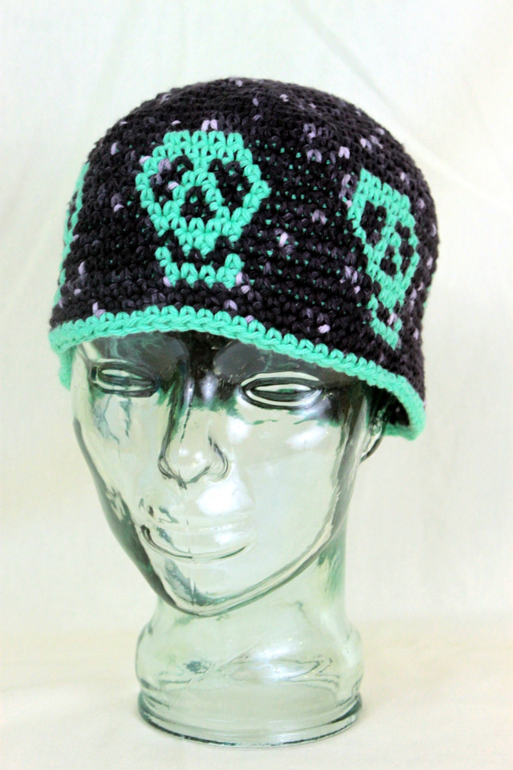 SALE Crochet Hat: Black Hat with Skulls