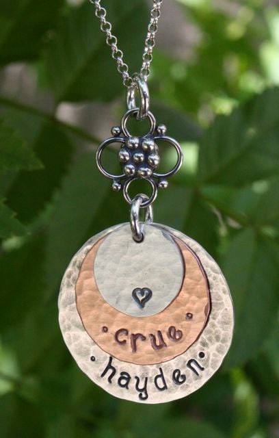 Hand Stamped 3-Disc Stacked Necklace (Silver & Copper) - Personalized Mom Jewelry, Family Jewelry, Perfect Mother's Day Jewelry