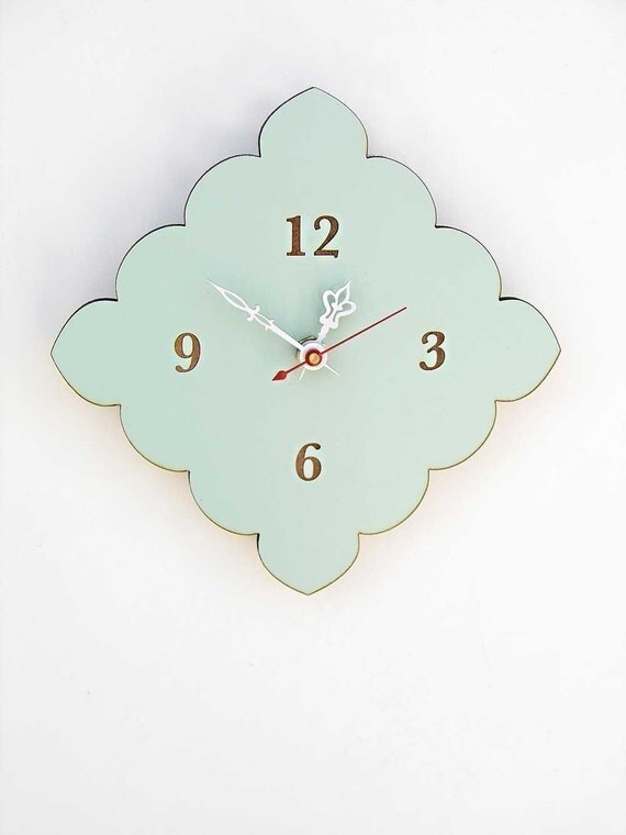 tiny scallop clock - kitchen clock - bathroom clock - vintage blue, red, birch