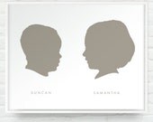 8x10 Print - Two Custom Silhouettes Portraits Print on White - Personalized Girl or Boy Children Name Art
