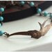 Spring Awakens - An Antiqued Brass Sparrow Bird, Turquoise Howlite stone Beads, Red Glass Flower Bracelet. Bridesmaid Gifts. Sister