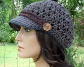 Eco Friendly Hemp Breezy Brimmed Beanie in Dark Grey Marble Blue and Chocolate Brown Fall Autumn Winter Fashion Made To Order