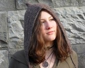 Crochet Pixie Hood in Brown - Crochet Elfin Fairy Folk Woodland Hemp Wool Fantasy Eco friendly Autumn Fall Winter Fashion Made to Order