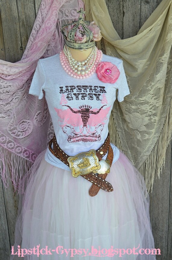 Blow Out SALE 50% Off SMALL ONLY -Lipstick Gypsy Signature T-Shirt, Cowgirl, Boho, Hippie, Prairie Style Soft Vintage Wash Perfect Longhorn