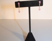 Vintage sweet pink and gold rhinestone clip on earrings