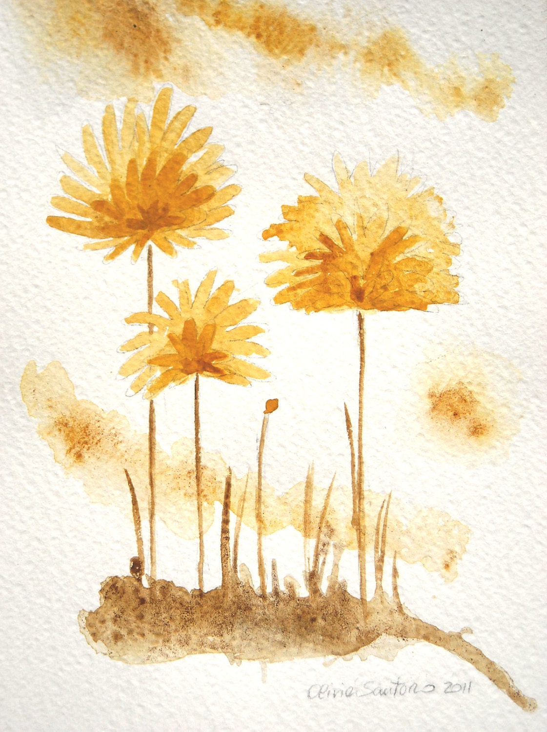 autumn flowers- original watercolor painting - Amber