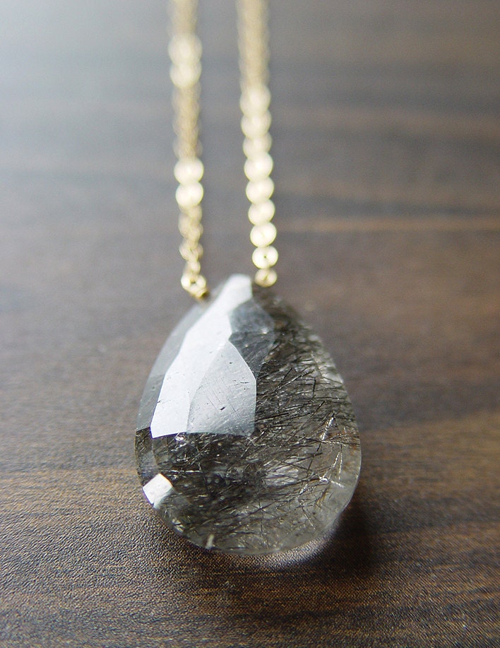 Black Rutilated Quartz Gold Necklace