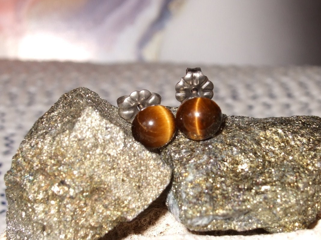 Golden Tiger Eye 6mm Stud Earrings Earings Titanium Posts and Clutches Hypo Allergenic Handmade in Newfoundland Integrity