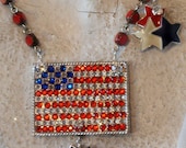 Old Glory 4th of July Necklace.  Red, White & Blue, complete with Independence Day Fireworks.  Kay Adams.