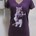banjo shirt - cat shirt - vintage design BANJO CAT t-shirt - women's plum v-neck vintage t-shirt