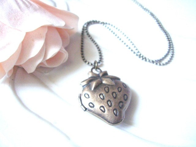 Strawberry Locket Charm Necklace