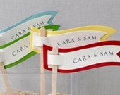 Personalized cupcake flags or cake topper carnival/circus (set of 16). Wedding, shower, birthday