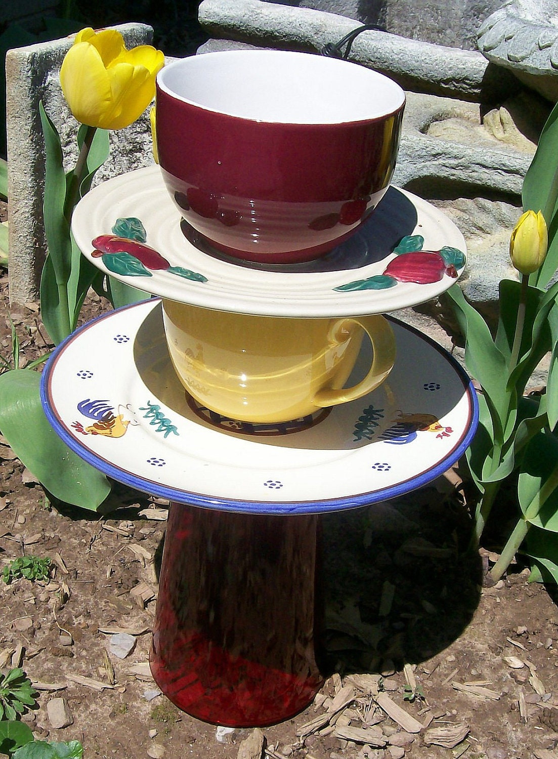 Clearance - Tea Cup Bird Feeder -Garden Art - Recycled China- Was 50.00