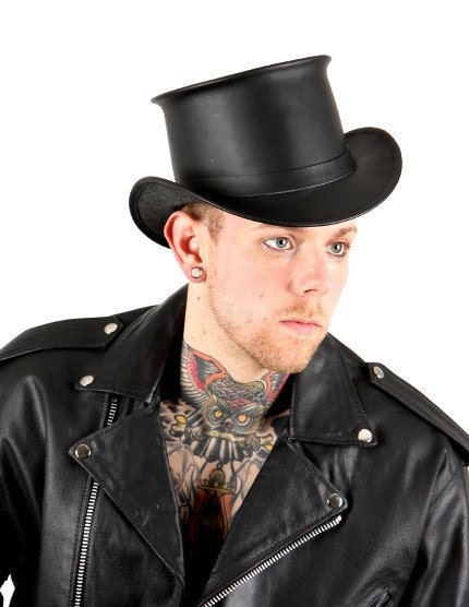 Black Leather Top Hat