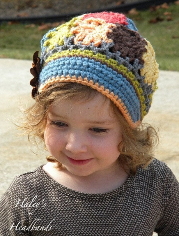 M2M Matilda Jane - Field Trip Patchwork Crochet Brimmed Slouchy Newsboy Beanie Girls Hat