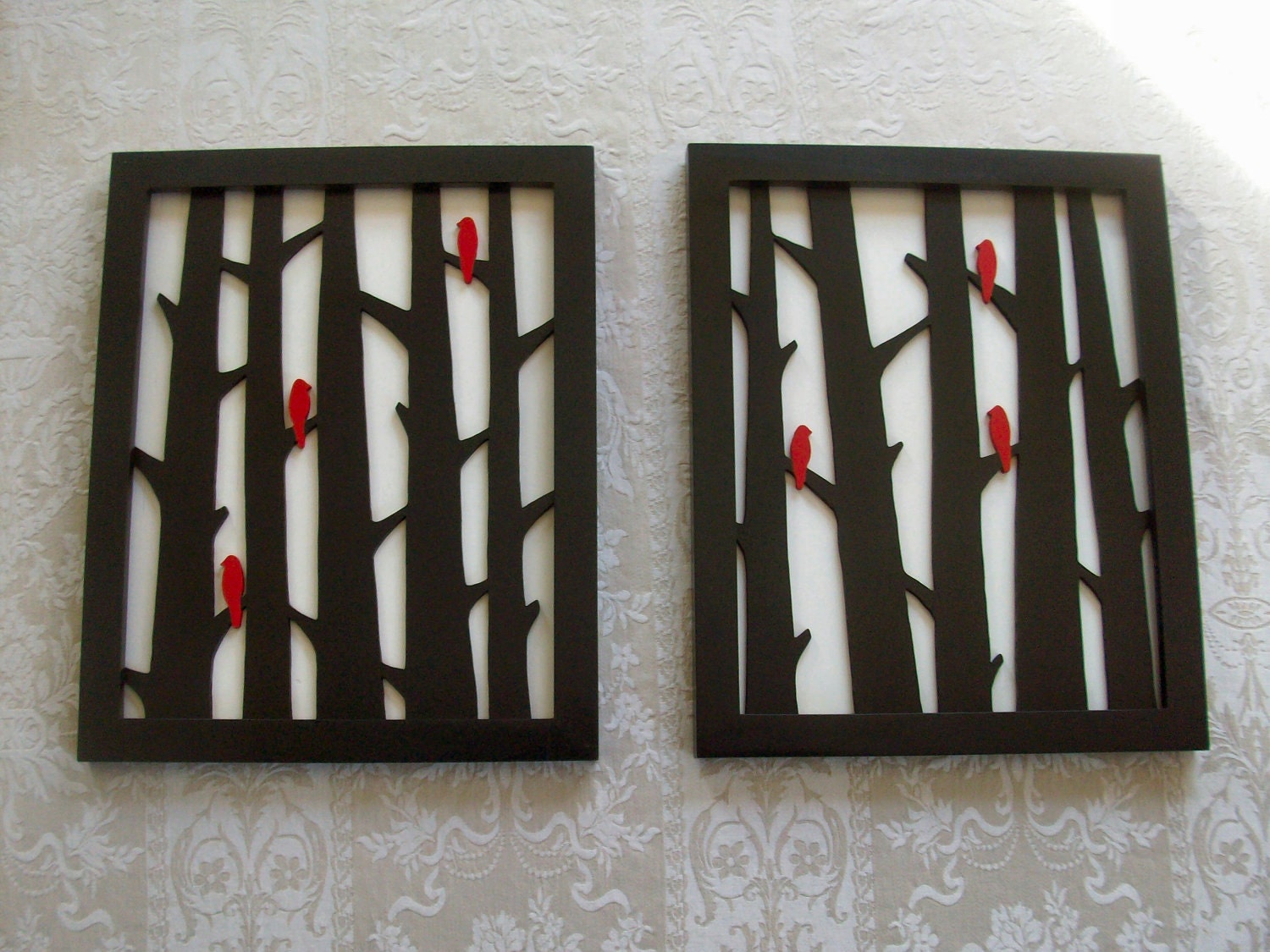 Wood Wall Decor Two Piece Birds in Trees Art Set by elwoodworks