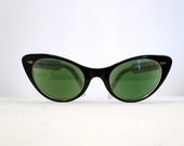 Vintage Black Cat Eye Sunglasses / Eyeglasses Frames, Superb Thin White Line, Frame France
