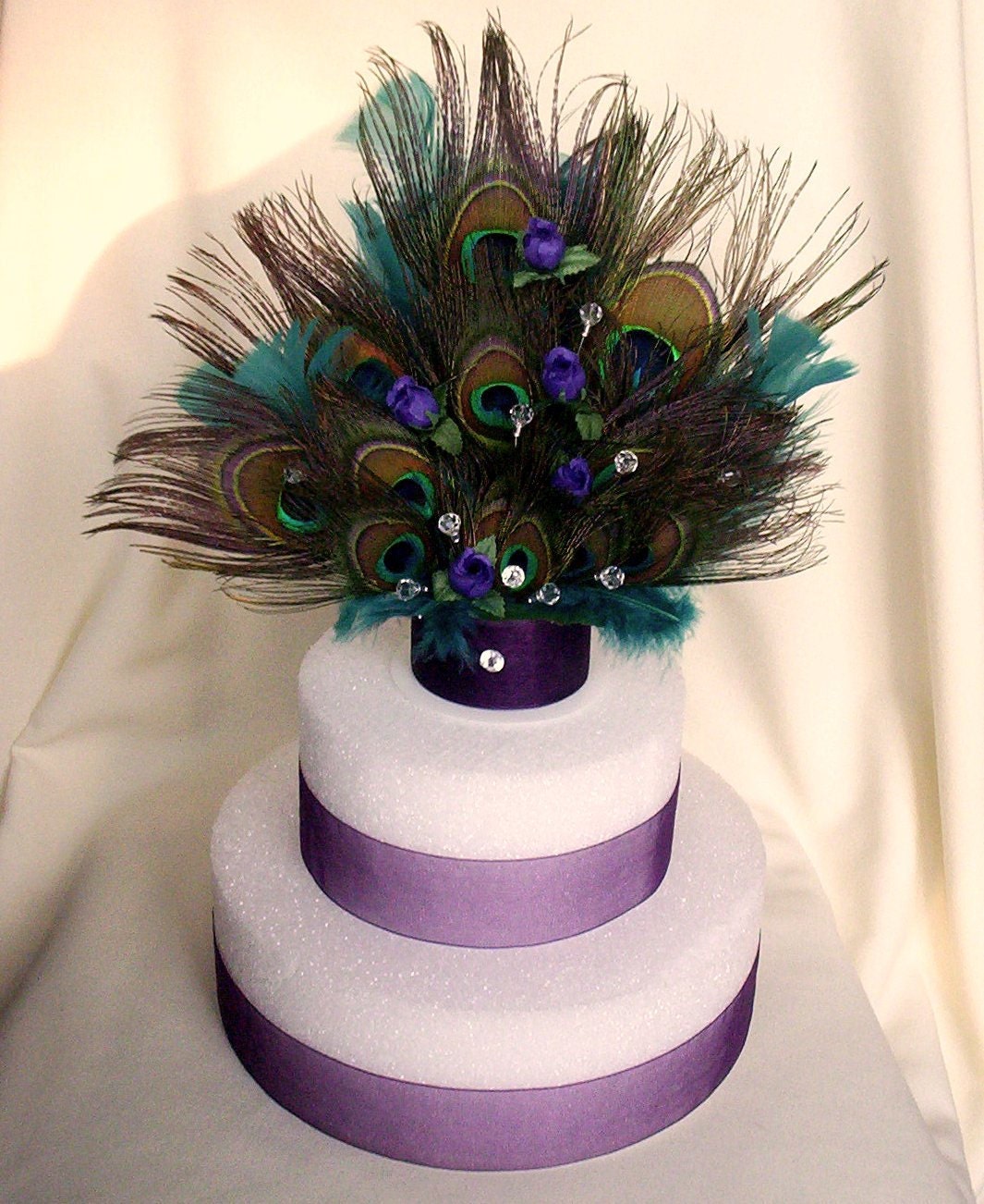 Over the TOP Peacock cakeTopper Original by -AmoreBride- Teal, Purple feather bridal accessories Peacock themed wedding decoration Art Deco