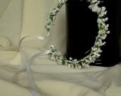 White Wedding Day hair accessories Flower Crown Babys Breath halo Bridal Flower Girl headpiece First communion halo hairwreath handmade