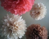 Girl Baby Shower - 5 Tissue Paper Pom Pom Flower DIY Decor Kit - Frilly Paper Flowers Il_170x135