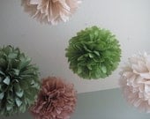 10 Tissue Paper Pom Poms Decoration - Earthy Colors - Wooded Wedding - St Patrick's Day - Green