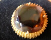 ON SALE 25 % Off Vintage large amber stone gold tone brooch