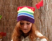 Knitted Kitty Cat Hat - rainbow beanie with cat ears