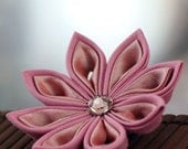 Kanzashi: Fabric Flower Pin Brooches, Peach and Pink - Vintage Rose