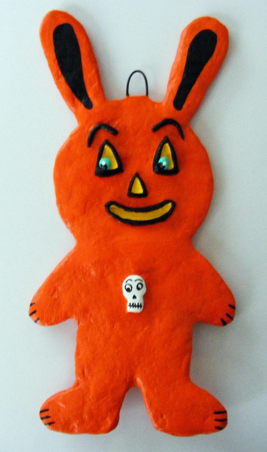 Halloween Easter Bunny Folk Art Paper Mache Ornament