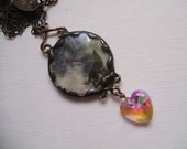 Twilight moon glow in the dark collage reliquary necklace