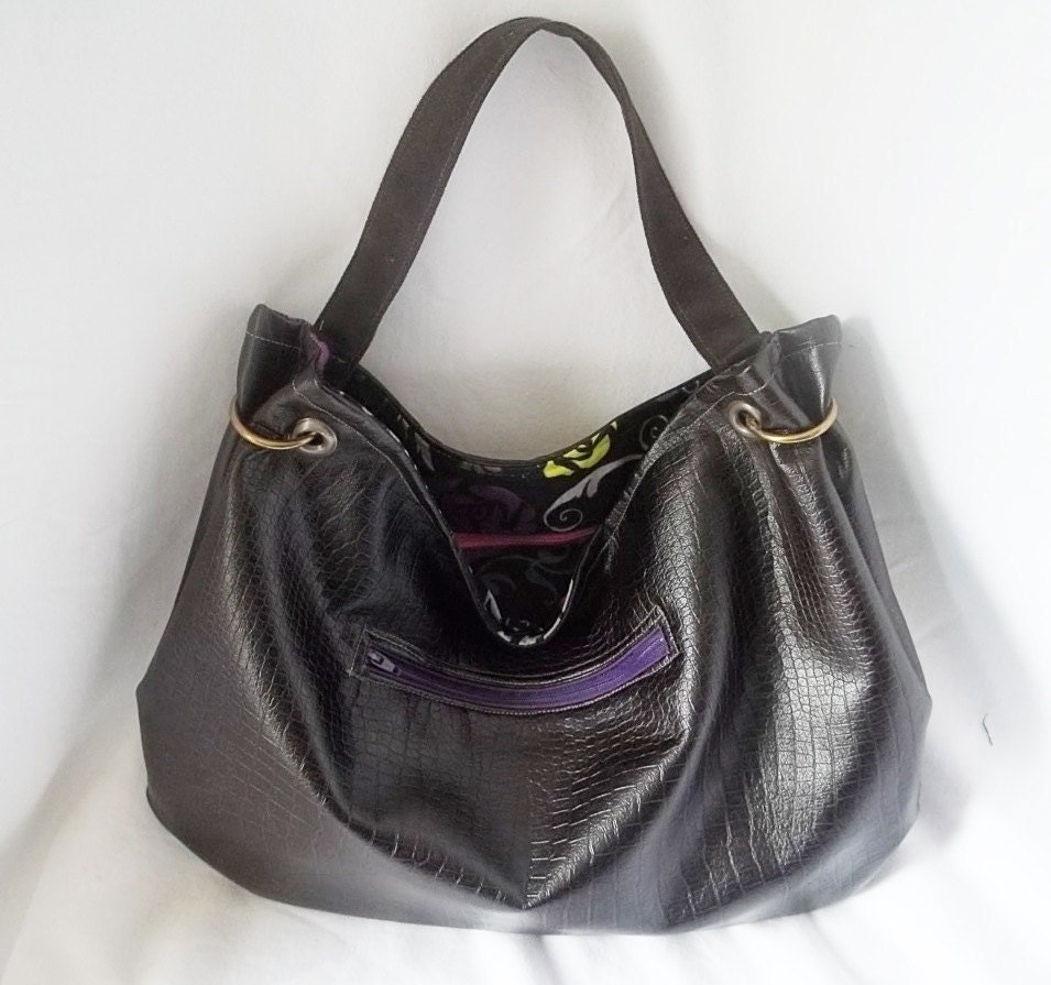 Dark Chocolate Brown Faux Leather Hobo - Animal Friendly leather hobo - READY TO SHIP