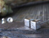 Cube earrings. Minimalist sterling silver posts. Modern simple stud. Artisan handmade. Polished shiny squares. Urban gift for her. Women.