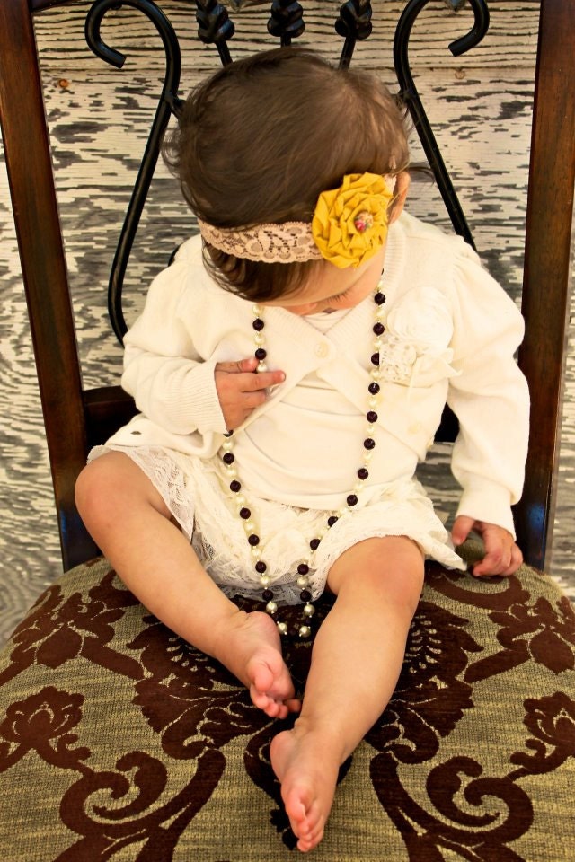 BABY RUTH - mustard yellow and beige lace rose headband