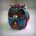Ceramic Owl Decor Painted Day of the Dead Tattoo Flowers Hearts Folk Sculpture Black White Pink Green Yellow Blue by sewZinski