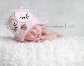 Owl hat baby girl 0-3 month sleeping pink fuzzy owl beanie with earflaps