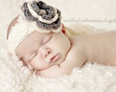 Grey and Cream Crochet flower hair clip