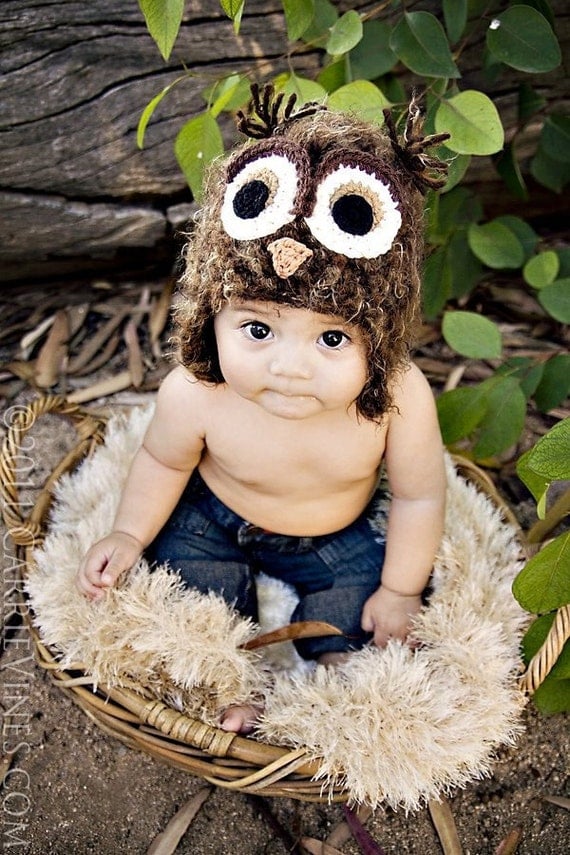 2T-4T brown fuzzy owl hat with earflaps