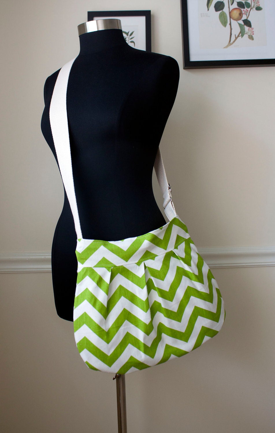 green chevron purse // pleated zipper cross body bag // ipad bag // lime zigzag // made to order // the charlie bag