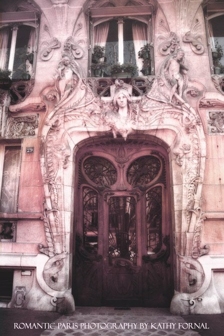 Paris Door Photo,  Paris Art Nouveau Door, Dreamy Paris Pink Ornate Gothic Door, Fine Art Paris Photography 8" x 12"