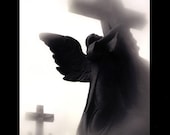 Angel Art Photos, Black and White Photography, Angel With Jesus Cross, Black White Angel Art, Fine Art Photo 8" x 12"