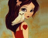 Owlways 16x20 Print - Owl, Girl, Children's Art, Cute, Whimsical, Red, Polka Dot, Nursery Art, Poster, Snowy Owl, Tattoo
