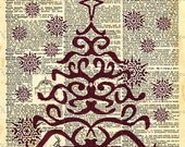 Merry Christmas Tree Snowflakes Dictionary Collage 8.5x11- Upcycled DIY craft supplies art print paper supplies - U Print 300 dpi jpg sh129