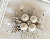 1920s Vintage Pearl Wedding Hair Comb, Gatsby Hair Comb, Pearl Rhinestone Bridal Hair comb  - ELSA