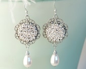 Bridal Pearl Rhinestone Chandelier Earrings, Dangle Vintage Earrings, Ivory White Pearl, Vintage Style - SOPHIE