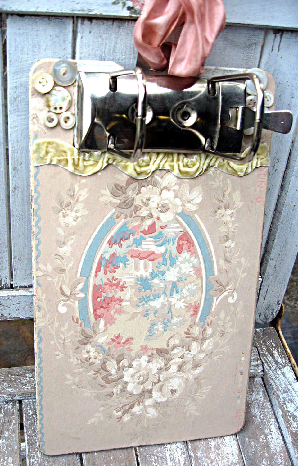 Vintage clip board, vintage wallpaper, upcycled for photos or notes