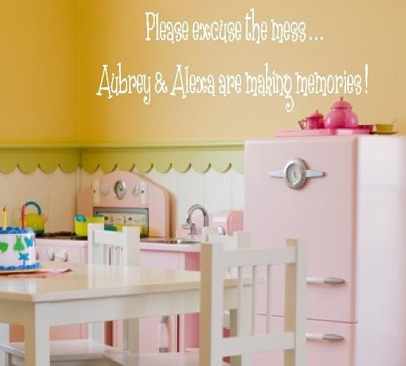 Please Excuse the Mess Personalized Children Names Wall Decal Play Room Toy Memories 12"h X 32" w BA0060