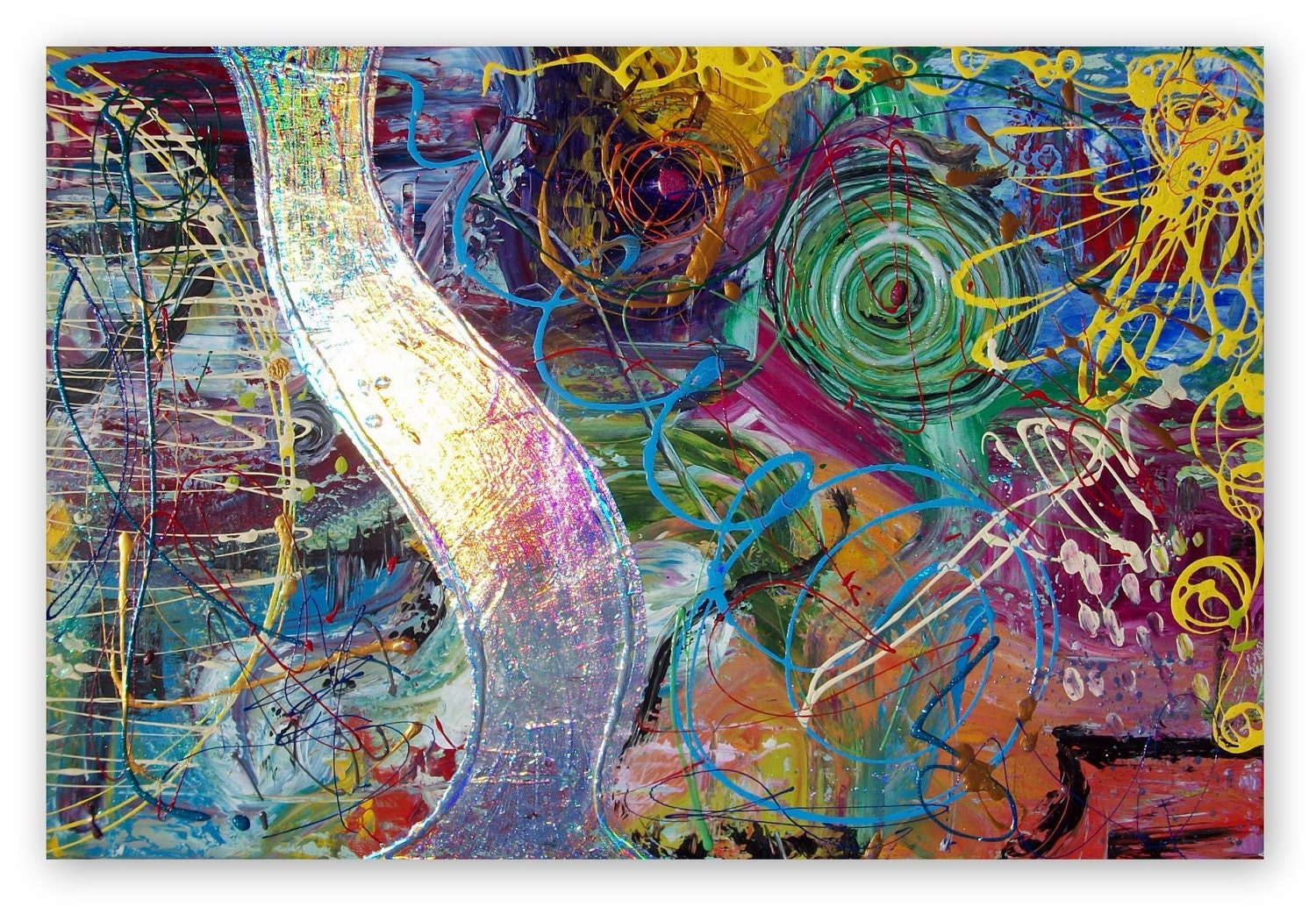 Abstract  24x36 Original  Acrylic on Canvas  Beautiful Rainbow Foil  Art by Heather Montgomery
