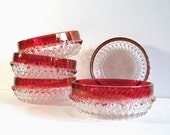 Indiana Glass Bowls Diamond Point Ruby Rim Set of 5