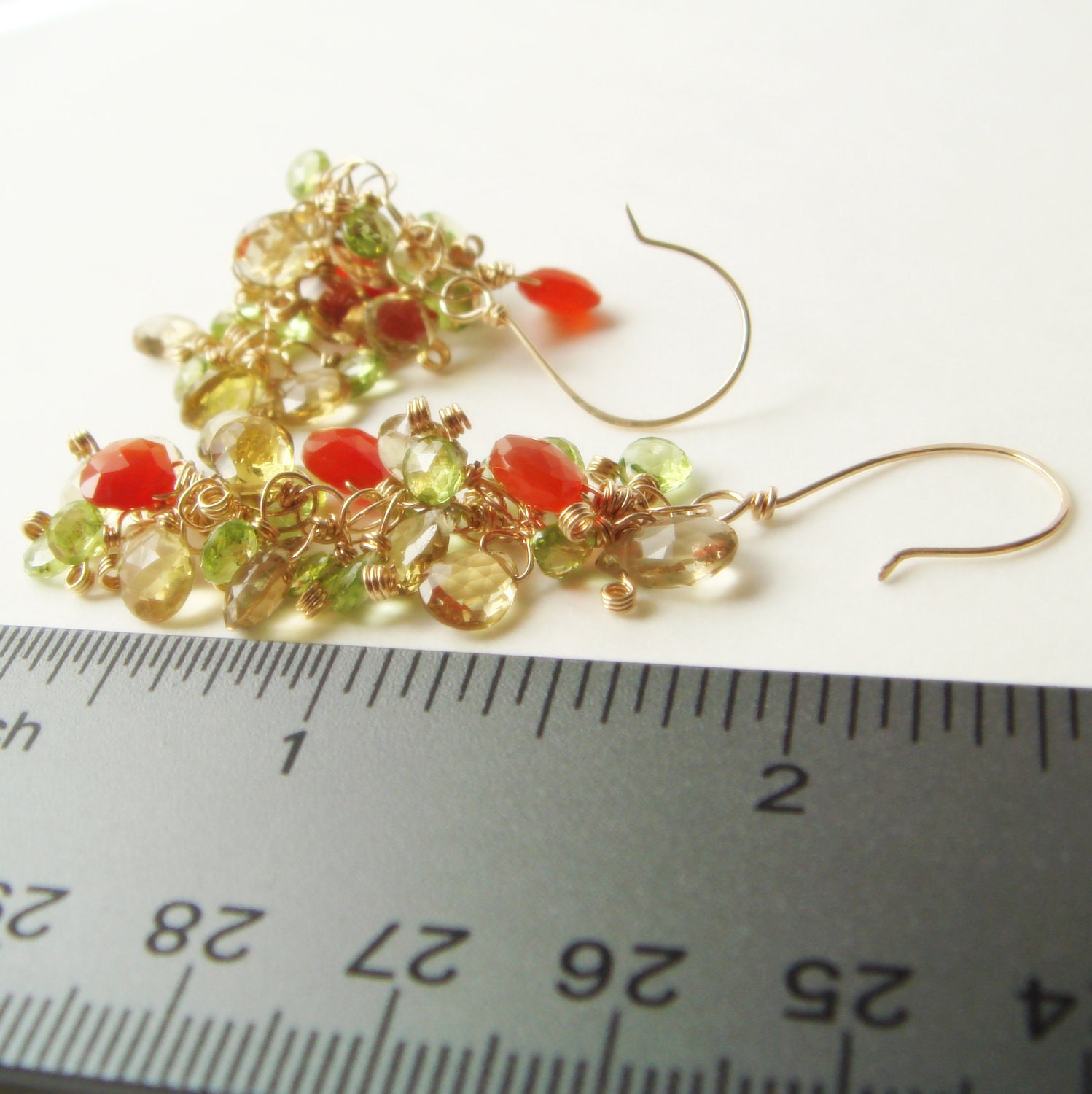 bedazzle long fall season earrings // carnelian citrine peridots with 14k gold filled wire