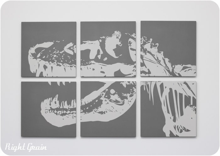 Large Dinosaur Screenprint on 6 Handmade Panels by RightGrain
